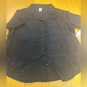 New Member's Mark Women's Tencel Pockets Camp Collar Shirt Black Size Large